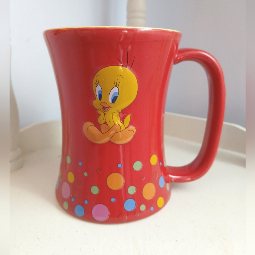 Tindex Looney Tunes Red Tweety Bird Mug with Colorful Dots